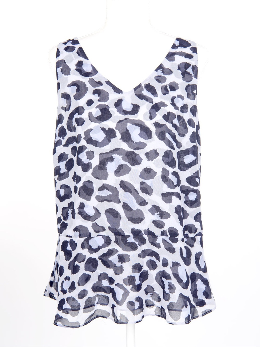 Cabi Leopard Print Sleeveless Peplum Blouse Medium Gray Black Animal Print Top